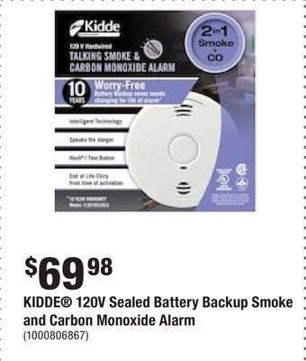 Home Depot Kidde 120v sealed battery backup smoke and carbon monoxide alarm offer