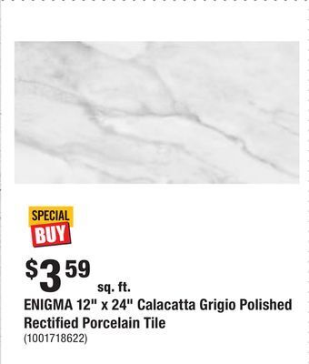 Home Depot Enigma 12 x 24 calacatta grigio polished rectified porcelain tile offer