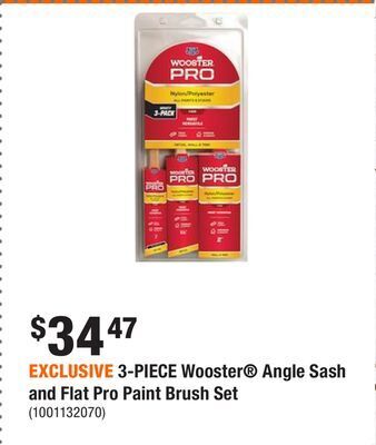 Home Depot Exclusive 3-piece wooster angle sash and flat pro paint brush set offer