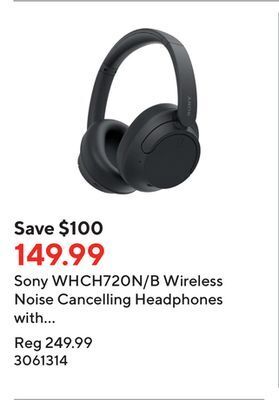 Staples Sony whch720n/b wireless noise cancelling headphones with microphone - black offer