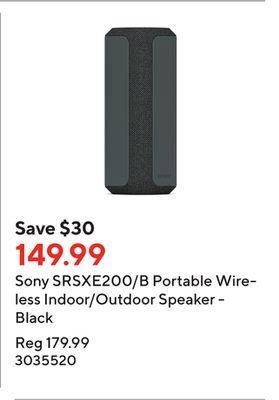 Staples Sony srsxe200/b portable wireless indoor/outdoor speaker - black offer