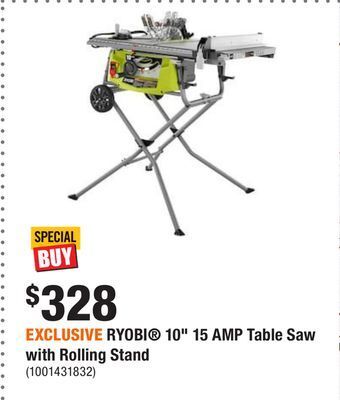 Home Depot Exclusive ryobi 10 15 amp table saw with rolling stand offer