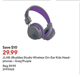 Staples Jlab jbuddies studio wireless on-ear kids headphones - grey/purple offer