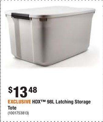 Home Depot Exclusive hdx 98l latching storage tote offer