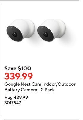 Staples Google nest cam indoor/outdoor battery camera - 2 pack offer