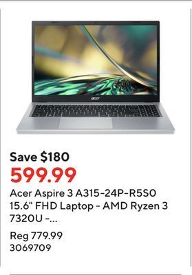 Staples Acer aspire 3 a315-24p-r5s0 15.6 fhd laptop - amd ryzen 3 7320u - 512 gb ssd - 16 gb ram - windows 11 - silver offer