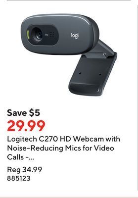Staples Logitech c270 hd webcam with noise-reducing mics for video calls - black offer