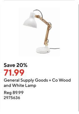 Staples General supply goods + co wood and white lamp offer