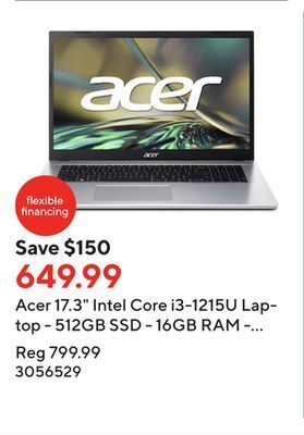 Staples Acer 17.3 intel core i3-1215u laptop - 512gb ssd - 16gb ram - windows 11 - silver offer