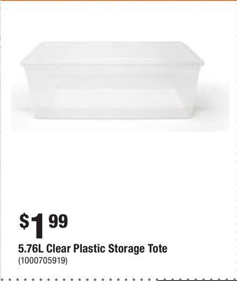 Home Depot 5.76l clear plastic storage tote offer