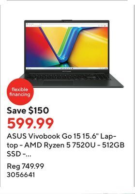 Staples Asus vivobook go 15 15.6 laptop - amd ryzen 5 7520u - 512gb ssd - 8gb lpddr5 ram - windows 11 - mixed black offer