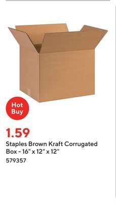 Staples Staples brown kraft corrugated box - 16 x 12 x 12 offer