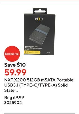 Staples Nxt x200 512gb msata portable usb3.1 (type-c/type-a) solid state drive (ssd) offer