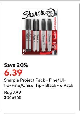 Staples Sharpie project pack - fine/ultra-fine/chisel tip - black - 6 pack offer