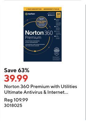 Staples Norton 360 premium with utilities ultimate antivirus & internet security - 10 devices 1 year subscription [digital download] offer