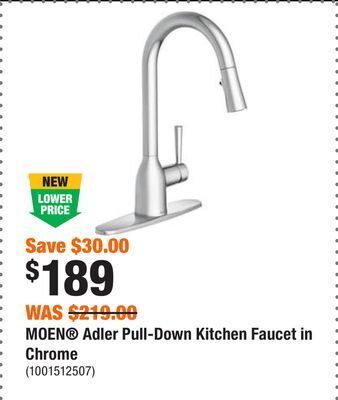 Home Depot Moen adler pull-down kitchen faucet in chrome offer