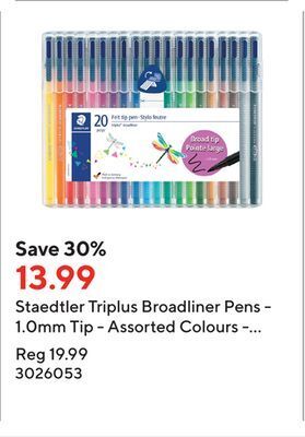 Staples Staedtler triplus broadliner pens - 1.0mm tip - assorted colours - 20 pack offer