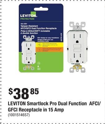 Home Depot Leviton smartlock pro dual function afci/gfci receptacle in 15 amp offer