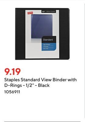 Staples Staples standard view binder with d-rings - 1/2 - black offer