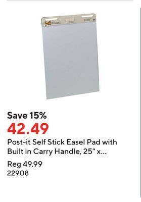 Staples Post-it self stick easel pad with built in carry handle, 25 x 30-1/2, white, 30 sheets per pad offer
