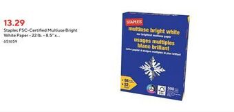 Staples Staples fsc-certified multiuse bright white paper - 22 lb. - 8.5 x 11 - white - 500 sheets offer