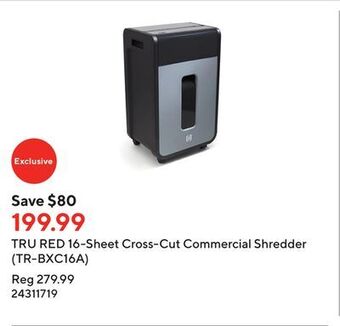 Staples Tru red 16-sheet cross-cut commercial shredder (tr-bxc16a) offer