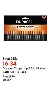 Staples Duracell coppertop aaa alkaline batteries - 16 pack offer