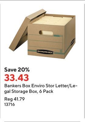 Staples Bankers box enviro stor letter/legal storage box, 6 pack offer