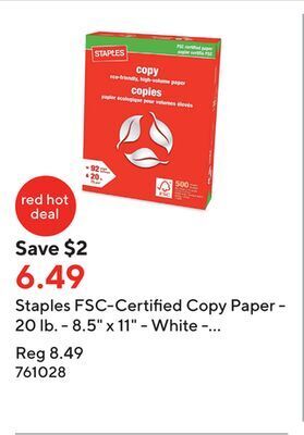 Staples Staples fsc-certified copy paper - 20 lb. - 8.5 x 11 - white - 500 sheets offer