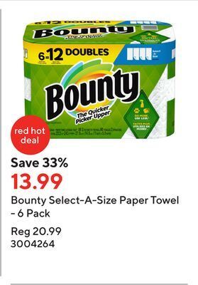Staples Bounty select-a-size paper towel - 6 pack offer