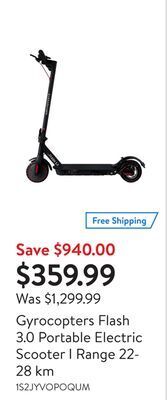 Walmart Gyrocopters flash 3.0 portable electric scooter i range 22-28 km offer
