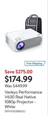 Walmart Vankyo performance v630 real native 1080p projector - white offer