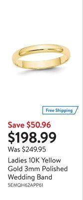 Walmart Ladies 10k yellow gold 3mm polished wedding band offer