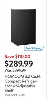 Walmart Homcom 3.2 cu.ft compact refrigerator w/adjustable shelf offer