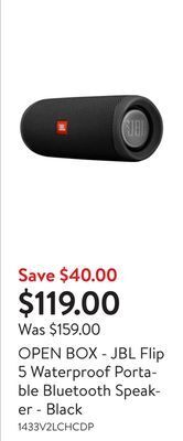 Walmart Open box - jbl flip 5 waterproof portable bluetooth speaker - black offer