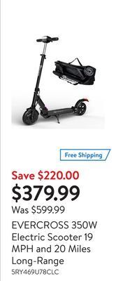 Walmart Evercross 350w electric scooter 19 mph and 20 miles long-range offer