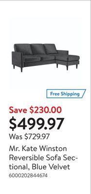 Walmart Mr. kate winston reversible sofa sectional, blue velvet offer