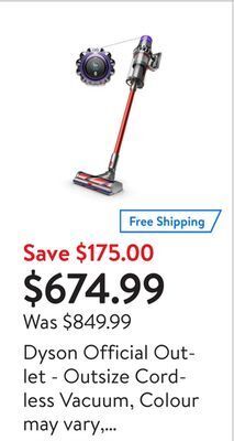 Walmart Dyson official outlet - outsize cordless vacuum, colour may vary, refurbished offer