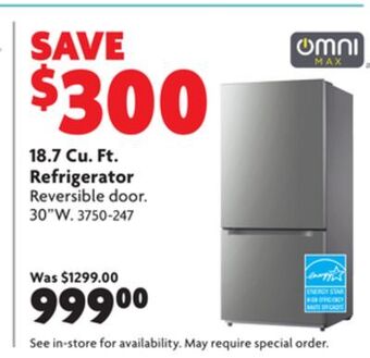Home Hardware 18.7 cu. ft. refrigerator reversible door offer