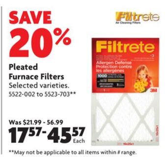 Home Hardware Pleated furnace filters offer