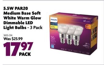 Home Hardware 5.5w par20 medium base soft white warm glow dimmable led light bulbs - 3 pack offer