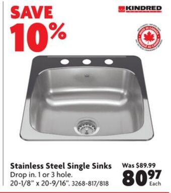Home Hardware Stainless steel single sinks offer