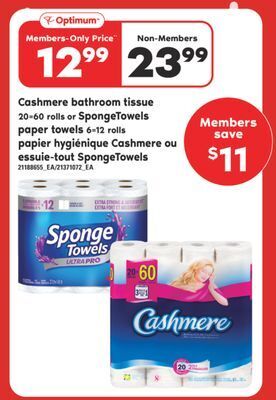 Valu-mart Papier hygiénique cashmere ou essuie-tout spongetowels offer