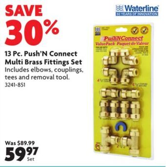 Home Hardware 13 pc. push'n connect multi brass fittings set offer
