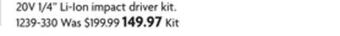 Home Hardware 20v 1/4 li-ion impact driver kit offer
