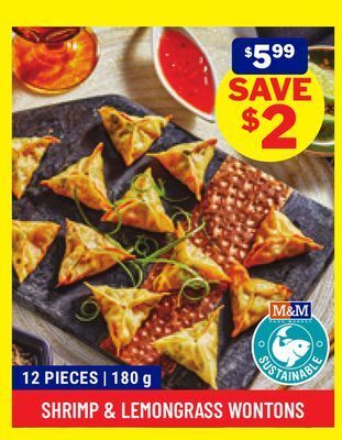 M & M Food Market Shrimp & lemongrass wontons offer