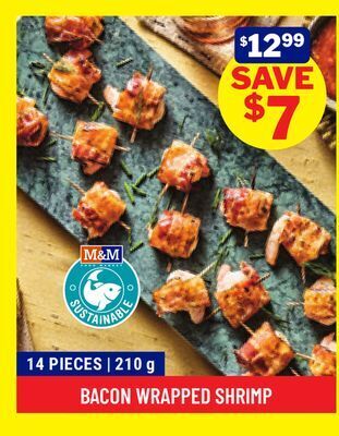 M & M Food Market Bacon wrapped shrimp offer