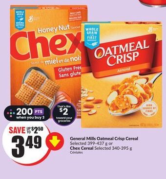 FreshCo General mills oatmeal crisp cereal selected 399-437 g or chex cereal selected 340-395 g offer