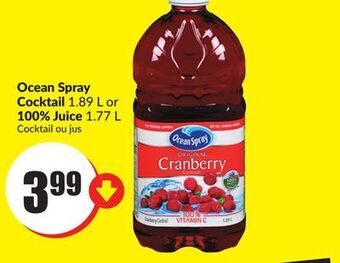 FreshCo Ocean spray cocktail 1.89 l or 100% juice 1.77 l offer