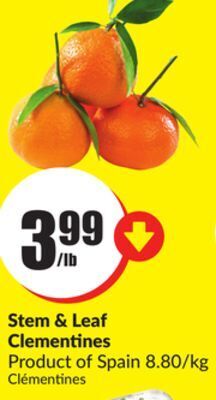 FreshCo Stem & leaf clementines product of spain 8.80/kg offer